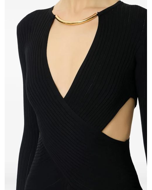 Elisabetta Franchi Black V-Neck Knitted Maxi Dress