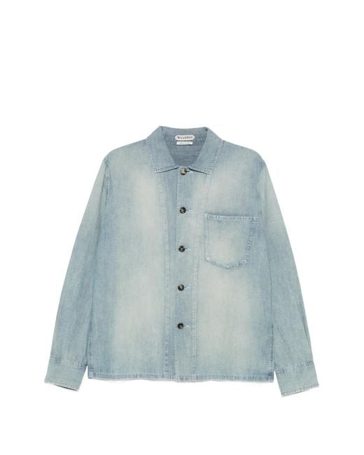 J.W. Anderson Blue Chambray Logo-Patch Chest-Pocket Cotton Shirt for men