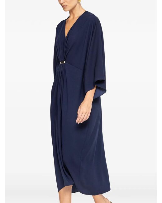Nissa Blue Relaxed-Fit V-Neck Dress