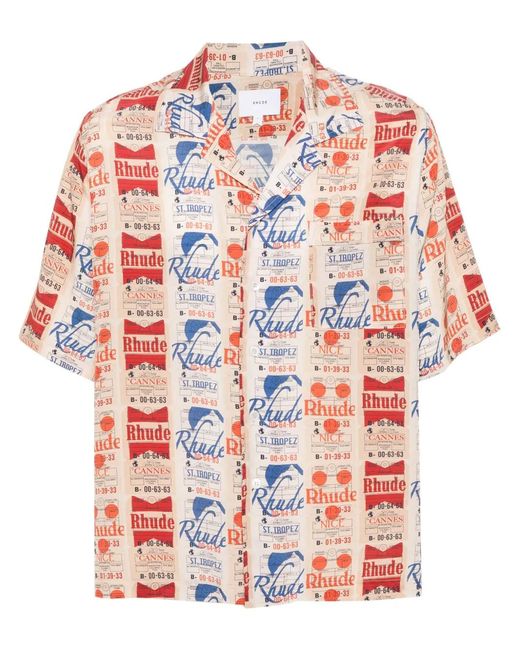 Rhude Red Voyage De Silk Shirt for men