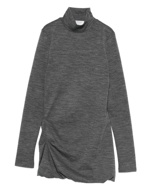 Sportmax Gray Turtleneck Gathered Dress