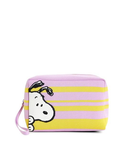 Essentiel Antwerp Pink Peanuts Motif Striped Clutch Bag