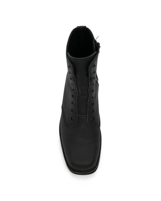 Yohji Yamamoto Black Mat Oil Leather Square Toe Zip Boots
