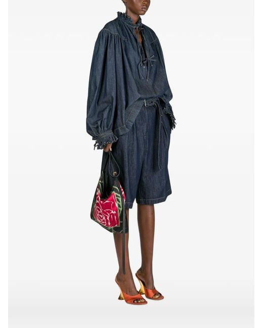 Dries Van Noten Red Small Graphic-Print Shoulder Bag