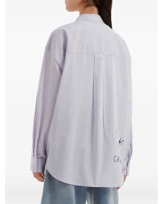 Mini Cream White Striped Graphic-Print Shirt