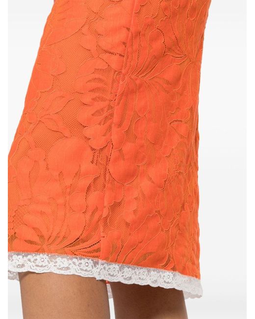 N°21 Orange Floral-appliqué Midi Skirt