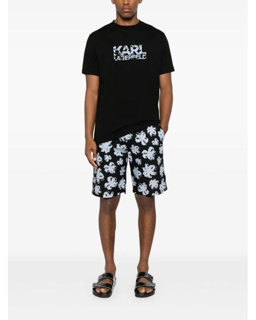 Karl Lagerfeld Black Flower-Print Shorts for men