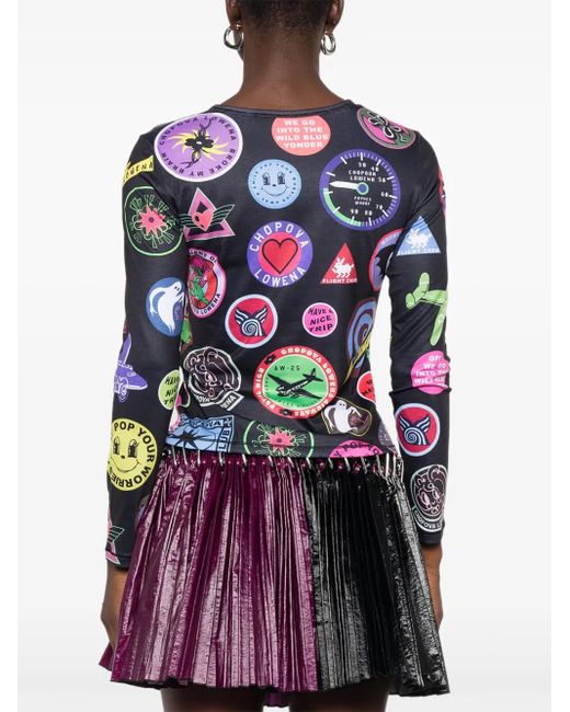 Chopova Lowena Blue Graphic-Print Long-Sleeve T-Shirt