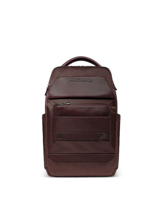 Piquadro Brown Logo-Plaque Panelled Backpack for men