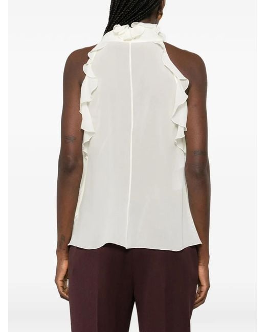 McQueen White Ruffled Sleeveless Blouse