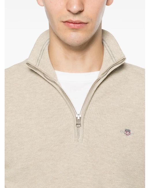 Gant Natural Pull Col Zippé À Logo Brodé for men