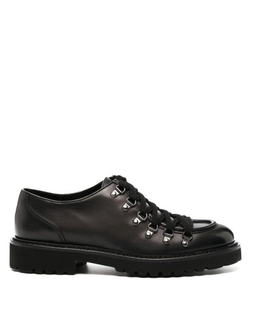 Doucal's Black Round-Toe Leather Lace-Up Shoes for men