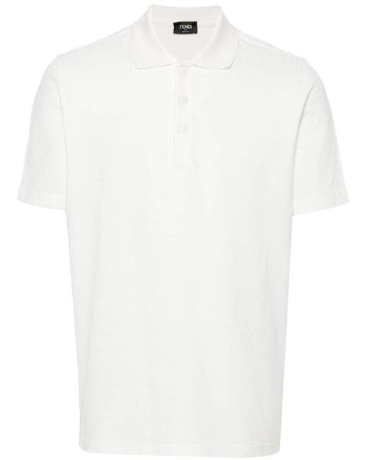 Fendi White Ff-pattern Cotton Polo Shirt for men