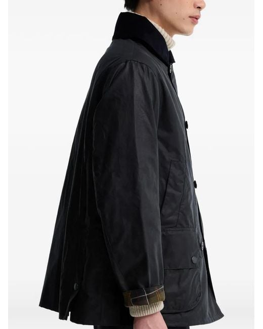 Barbour Blue Macdale Waxed-Cotton Corduroy-Collar Jacket for men