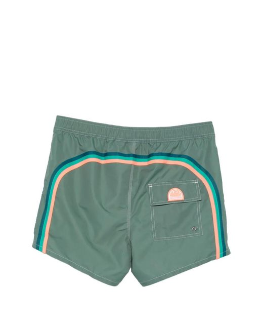 Sundek Green Logo-Patch Swim Shorts for men