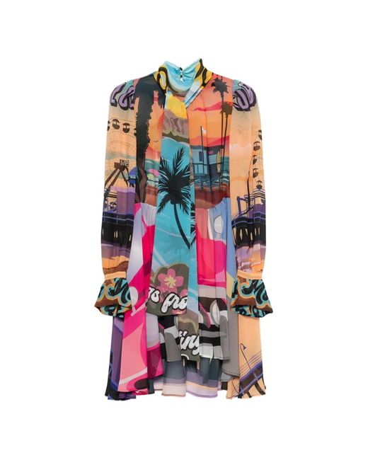 Marco Bologna White Graphic-Print Pussy-Bow Mini Dress