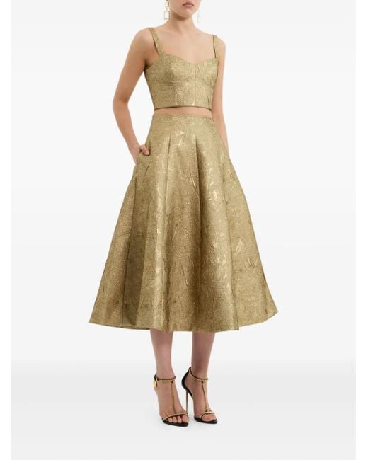 Rebecca Vallance Natural Solana Metallic Midi Skirt