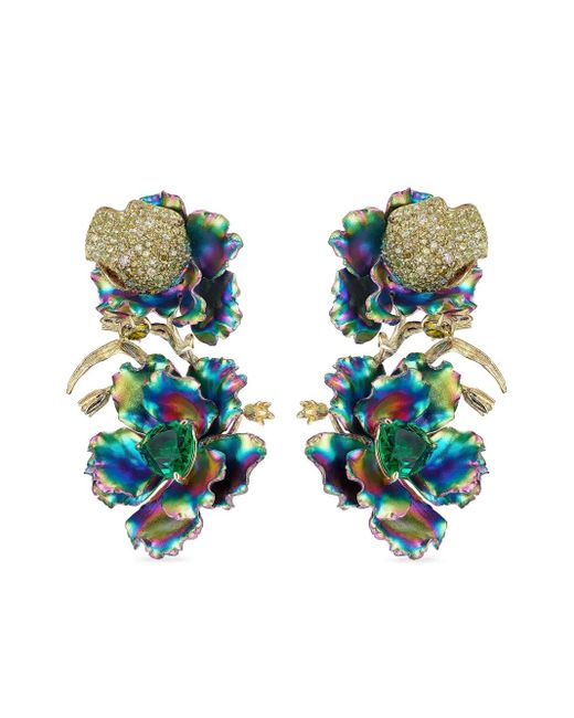 Anabela Chan Green 18Kt Magnolia Multi-Stone Earrings