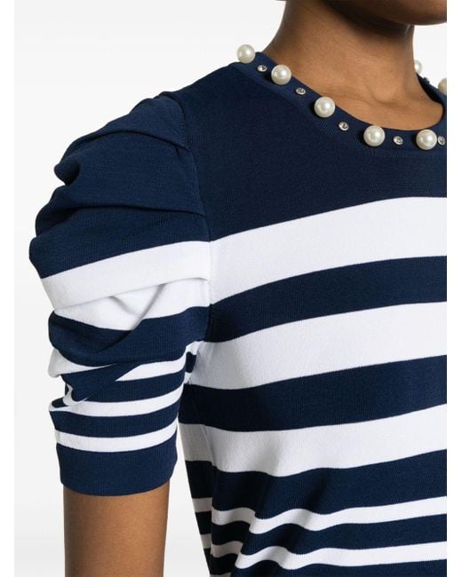 Liu Jo Blue Striped Pearl-embellished Top