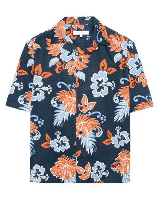 Maison Kitsuné Blue Floral-print Ripstop Shirt for men