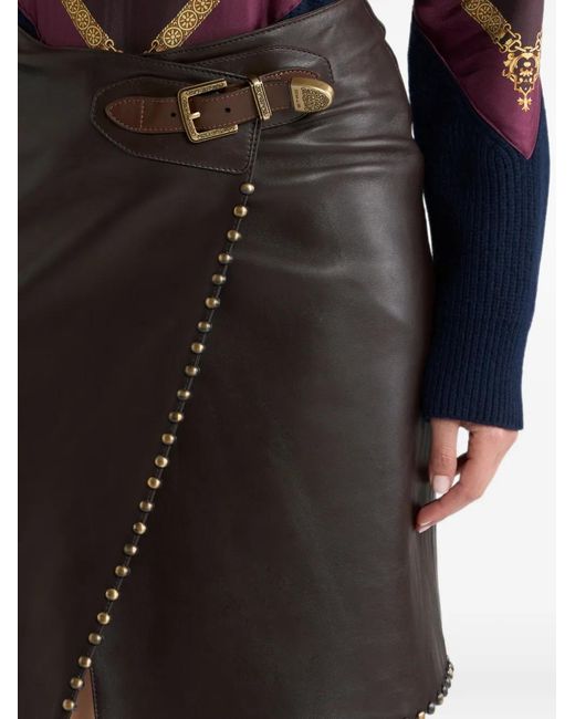 Etro Black Short Leather Skirt With Studs