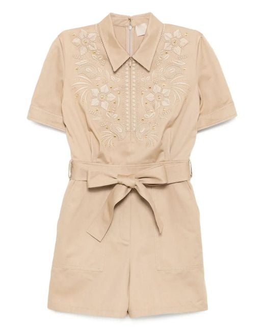 Elie Saab Natural Bestickter Jumpsuit