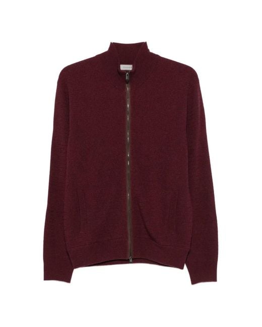 Canali Purple Zip-Up Ribbed-Knit Sweater for men