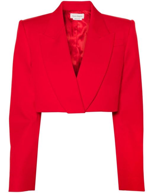 Alexander McQueen Red Cropped Tuxedo Jacket
