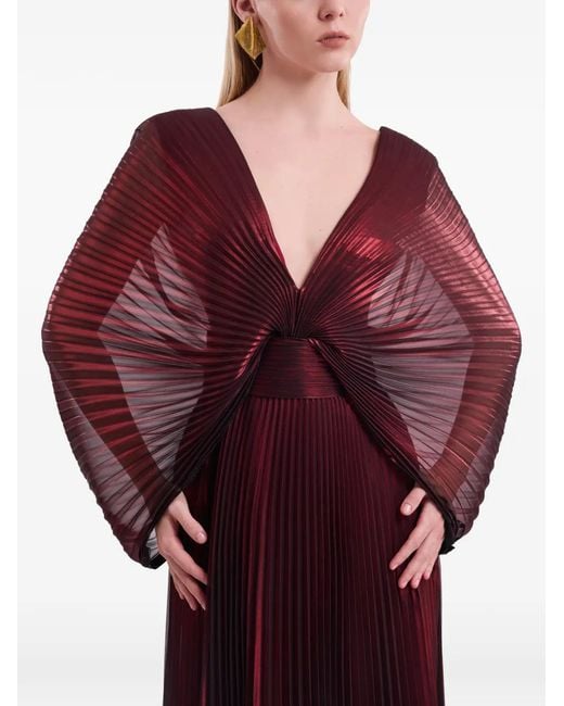 Gemy Maalouf Purple Pleated V-Neck Maxi Dress