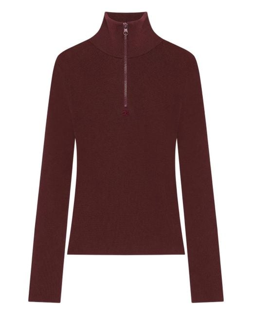 Courreges Purple Zipped Mock-Neck Sweater
