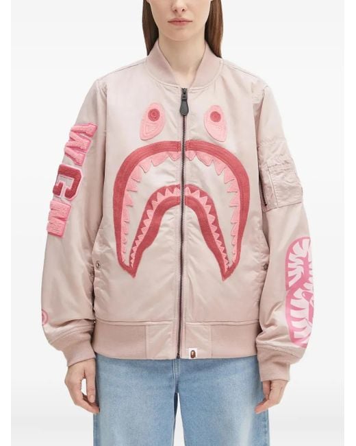 A Bathing Ape Women's Pink Shark-Head Embroidered Bomber Jacket