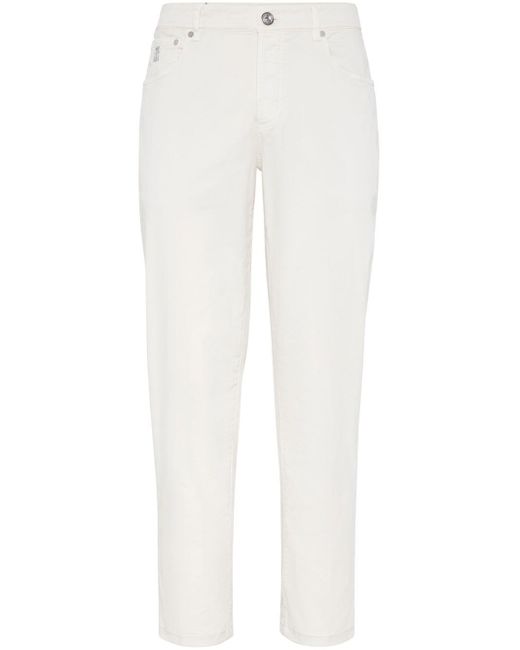 Brunello Cucinelli White Mid-rise Straight-leg Trousers for men