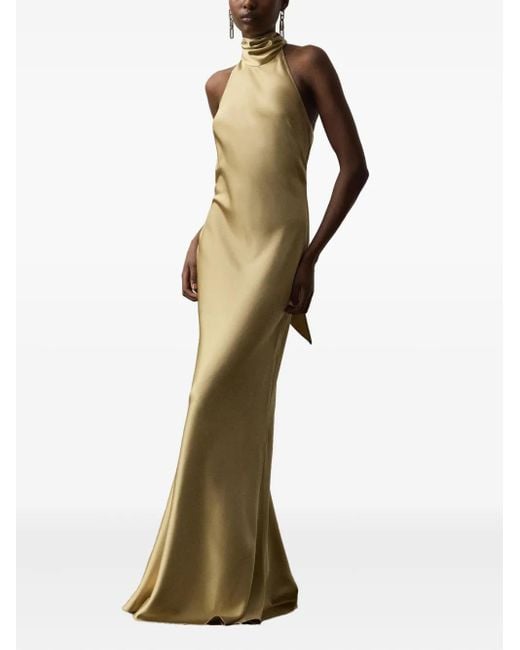 ralph lauren metallic halter dress Ralph Lauren Collection Allston Crystal Halter Metallic Pleated Gown