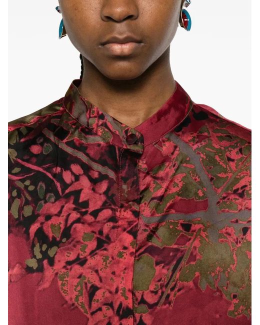 Yavi Red Floral-Print Silk-Blend Shirt