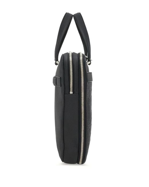 Ferragamo Black Monogram-Embossed Leather Briefcase for men