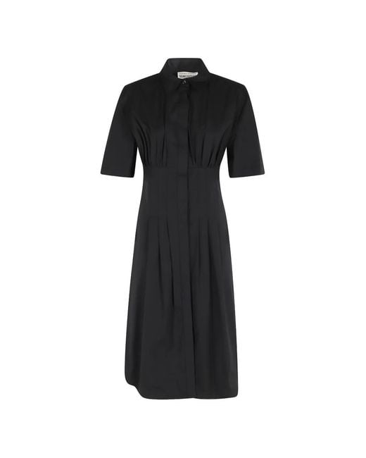 Semicouture Black Robe-Chemise Mi-Longue Sandra À Design Plissé
