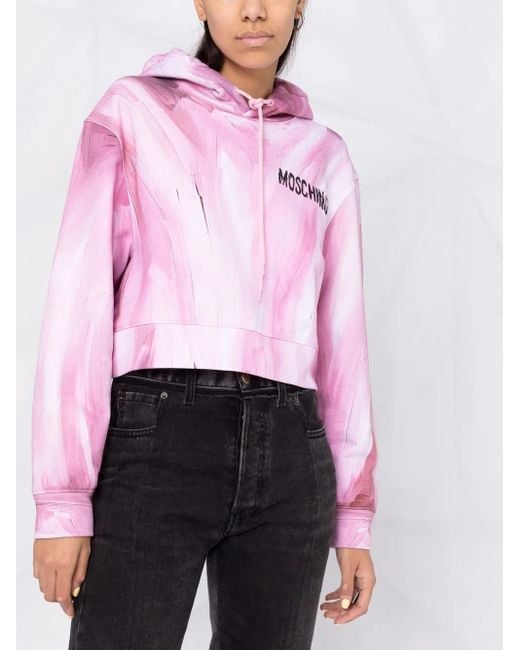 Moschino Pink Brushstroke-Print Cropped Hoodie