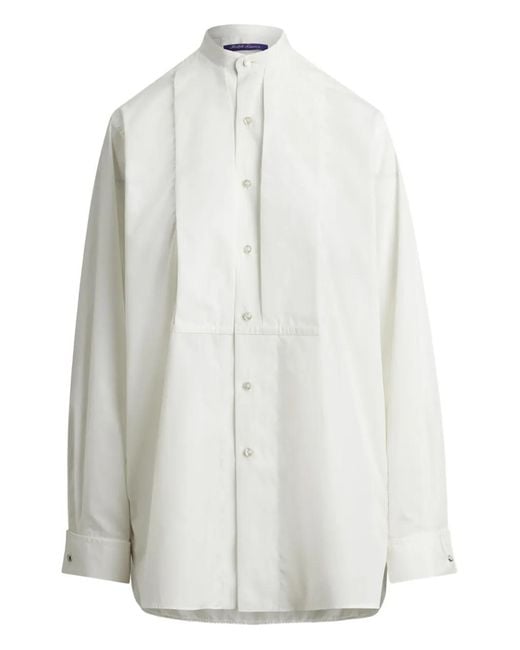 Ralph Lauren White Pleated Bib Kirstin Cotton Shirt