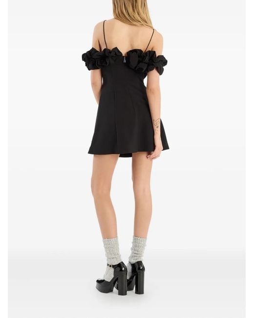 ROTATE BIRGER CHRISTENSEN Black A-Line Mini Dress With Off-Shoulder Ruffled Detail