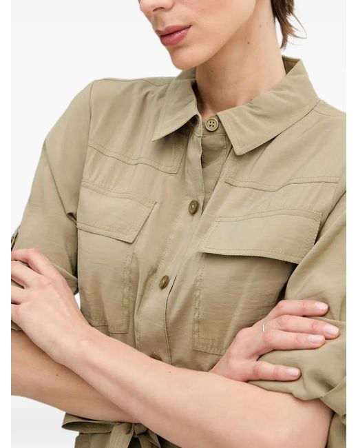 DKNY Natural Belted Button-Front Midi Dress