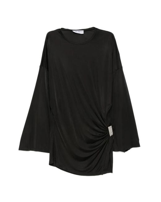 The Attico Black Gathered-Detail Side-Slit Mini Dress