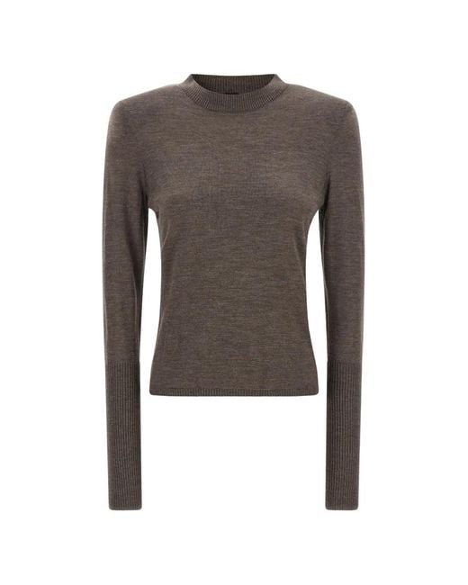 Pinko Gray Padded-Shoulder Wool Sweater