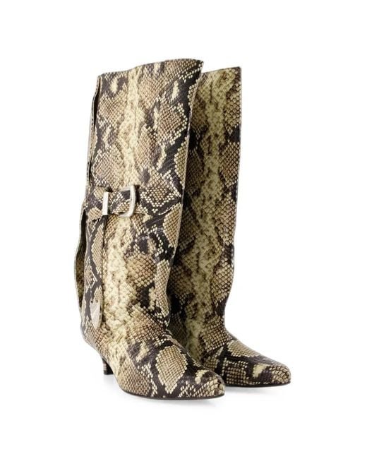 Toga Natural Snake-Effect Buckled Boots