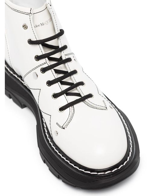 Alexander McQueen Tread Laceup Leather Boots in White Lyst