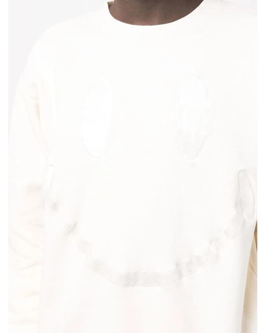 Market White Embroidered-Smiley Pullover Sweatshirt for men