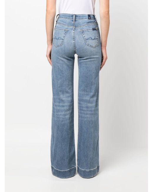 7 For All Mankind Blue Logo-patch Wide-leg Jeans