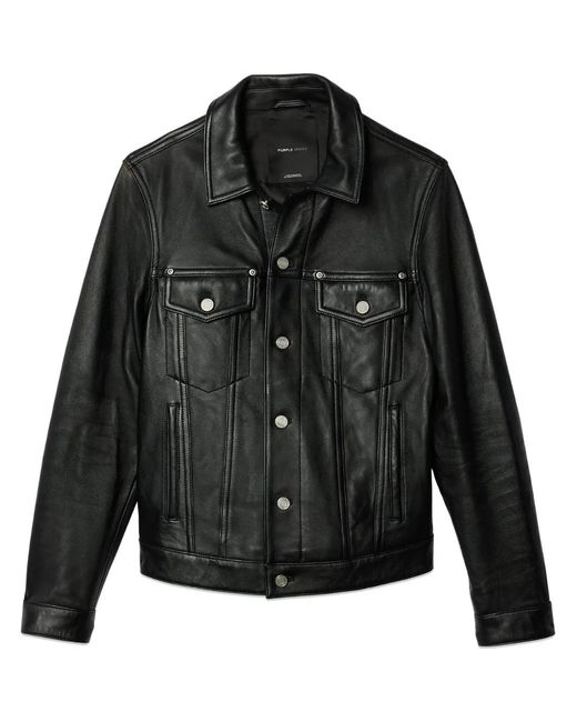 Purple Brand Black Leather Jacket for men