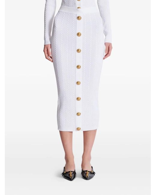 Balmain Kabelgebreide Rok in het White