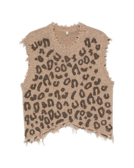 R13 Natural Leopard-Pattern Top