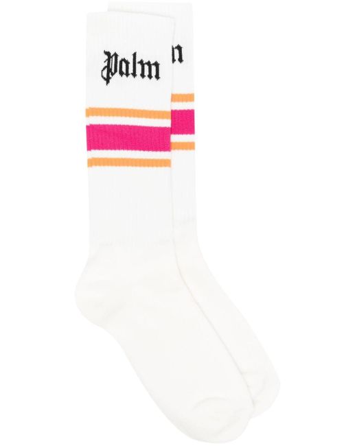 Palm Angels White Intarsia-knit Logo Socks